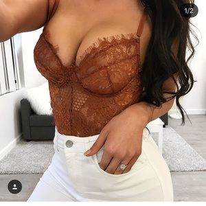 Rust colored lace bodysuit